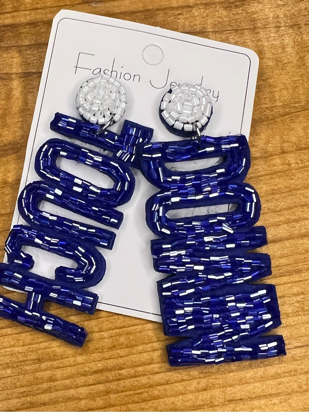 Touch Down 🏈 Beaded Statement Earrings - Royal Blue and White